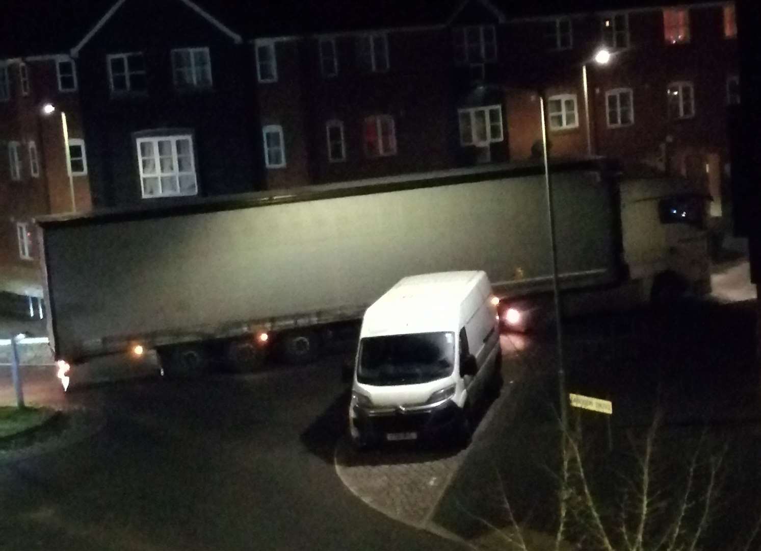 Truckers have to turn around at a small roundabout