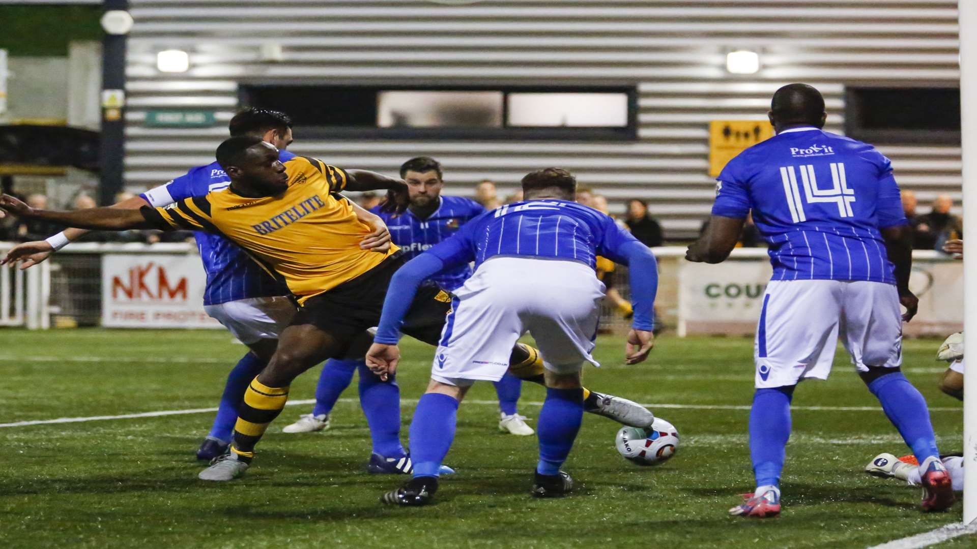 Manny Parry tries to force in a second goal for Maidstone Picture: Martin Apps