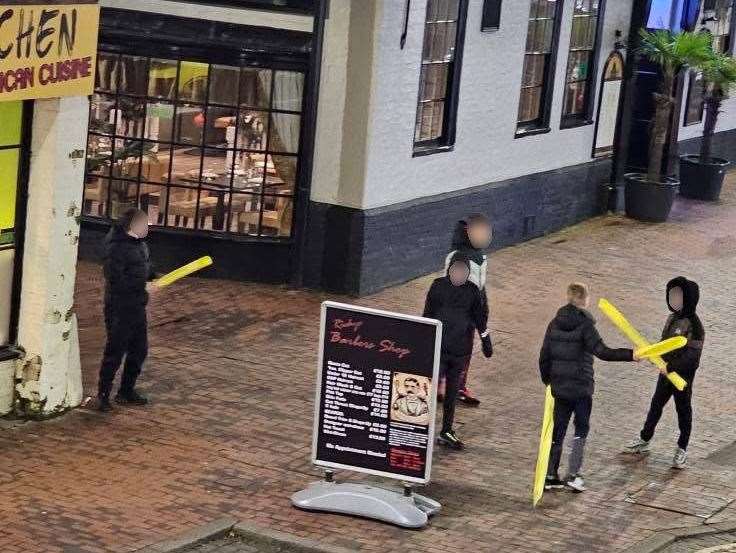 A group of youths were seen pulling the protection foam from scaffolding on the high street. Picture: Matilda Johnson