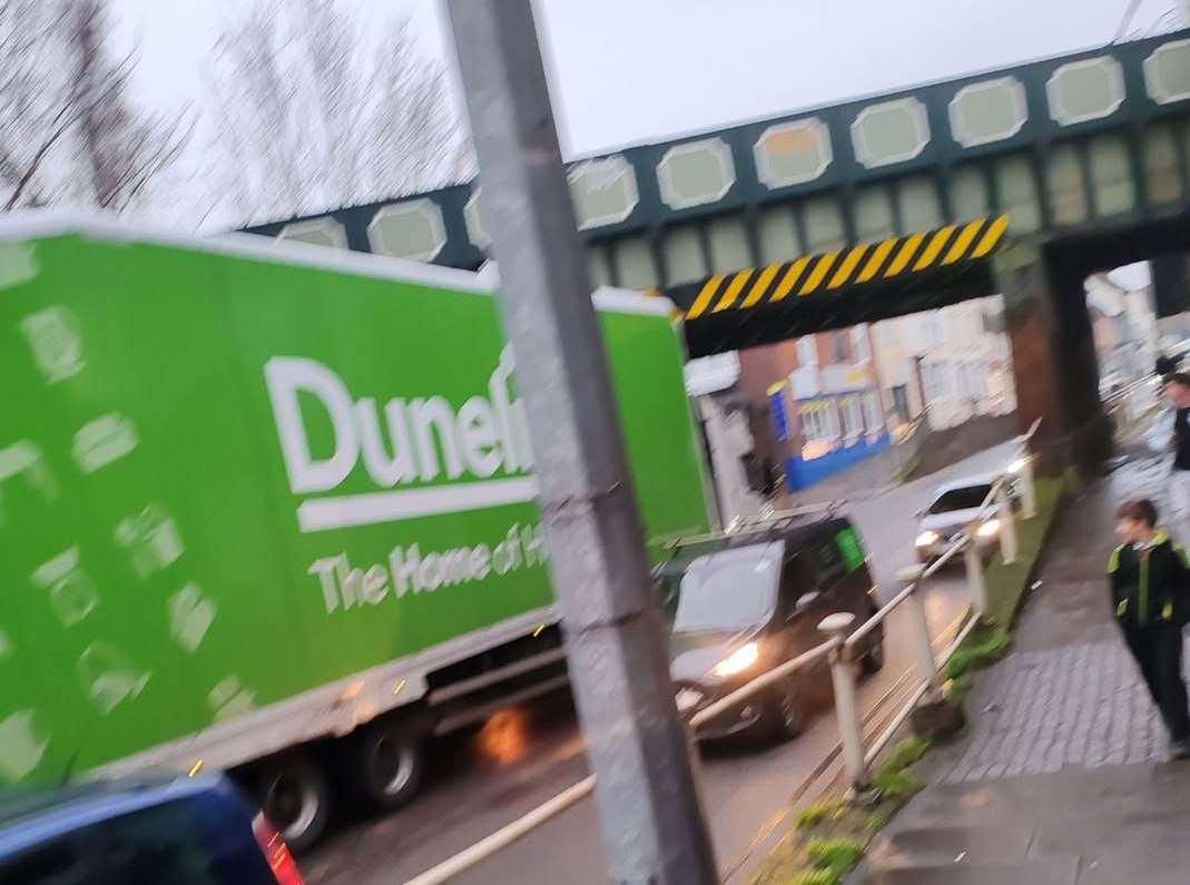 Traffic is building and trains are halted after a Dunelm lorry hit a bridge on the A28 in Wincheap. Picture: Tealah Gough