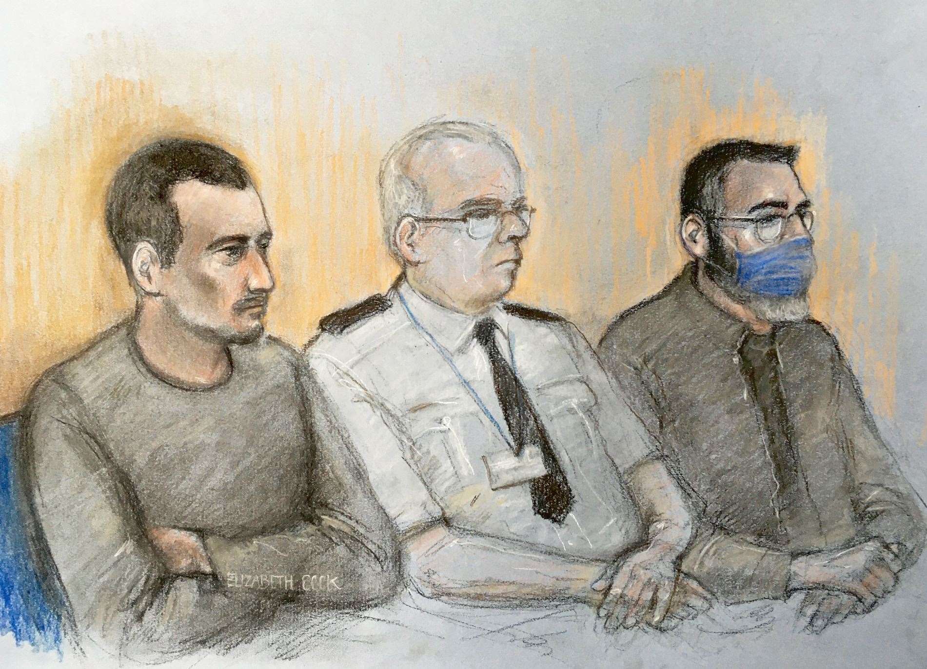 Christopher Kennedy, left, and Valentin Calota (Court artist sketch/Elizabeth Cook/PA)