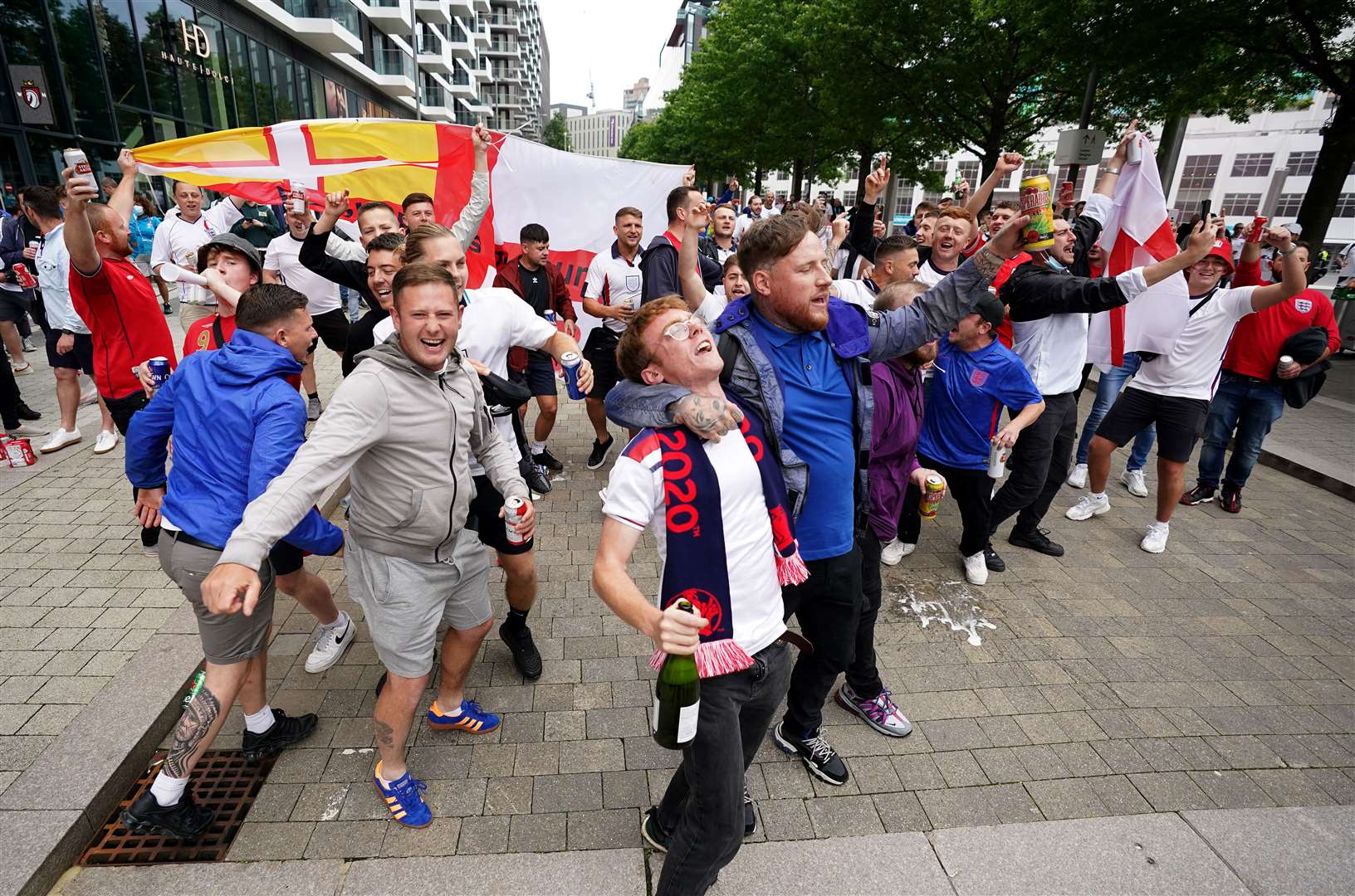 Fans arrive at Wembley ahead of the Euro 2020 last-16 match between England and Germany at Wembley (Zac Goodwin/PA)