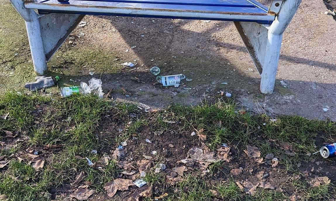 Smashed bottles and cans of beer were discovered in Boundary Park, Ramsgate, by the mum. Picture: Laura Grantham