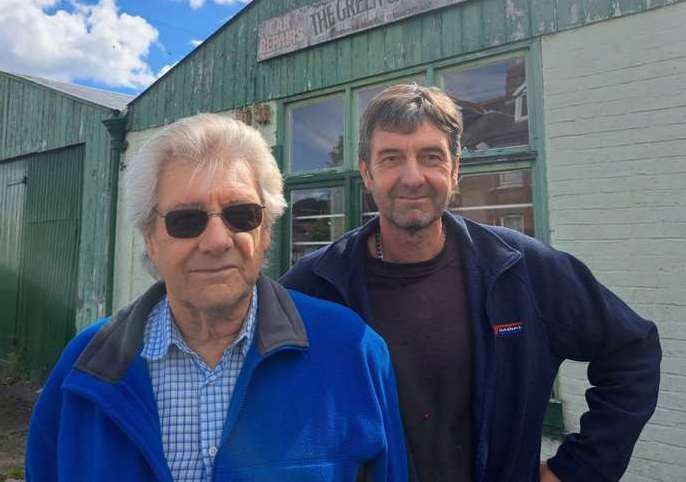 Archie, left, and Wayne Shorter at their now closed business, The Green Garage in Walmer, Deal