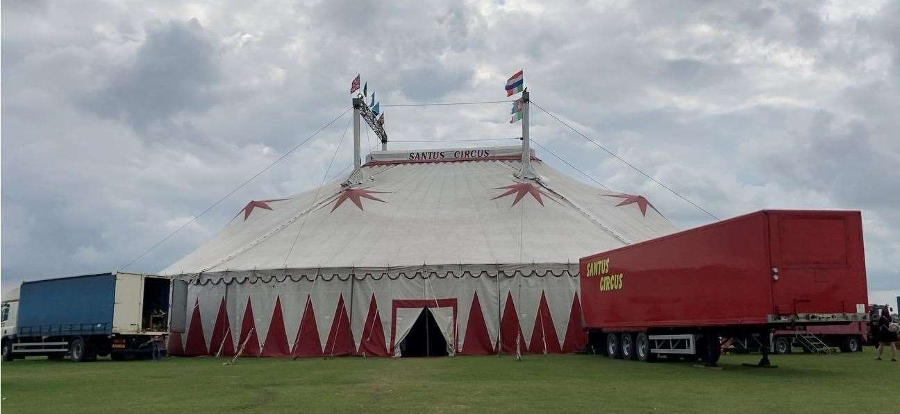 Outside the Santus Circus Big Top at Barton's Point Coastal Park, Sheerness