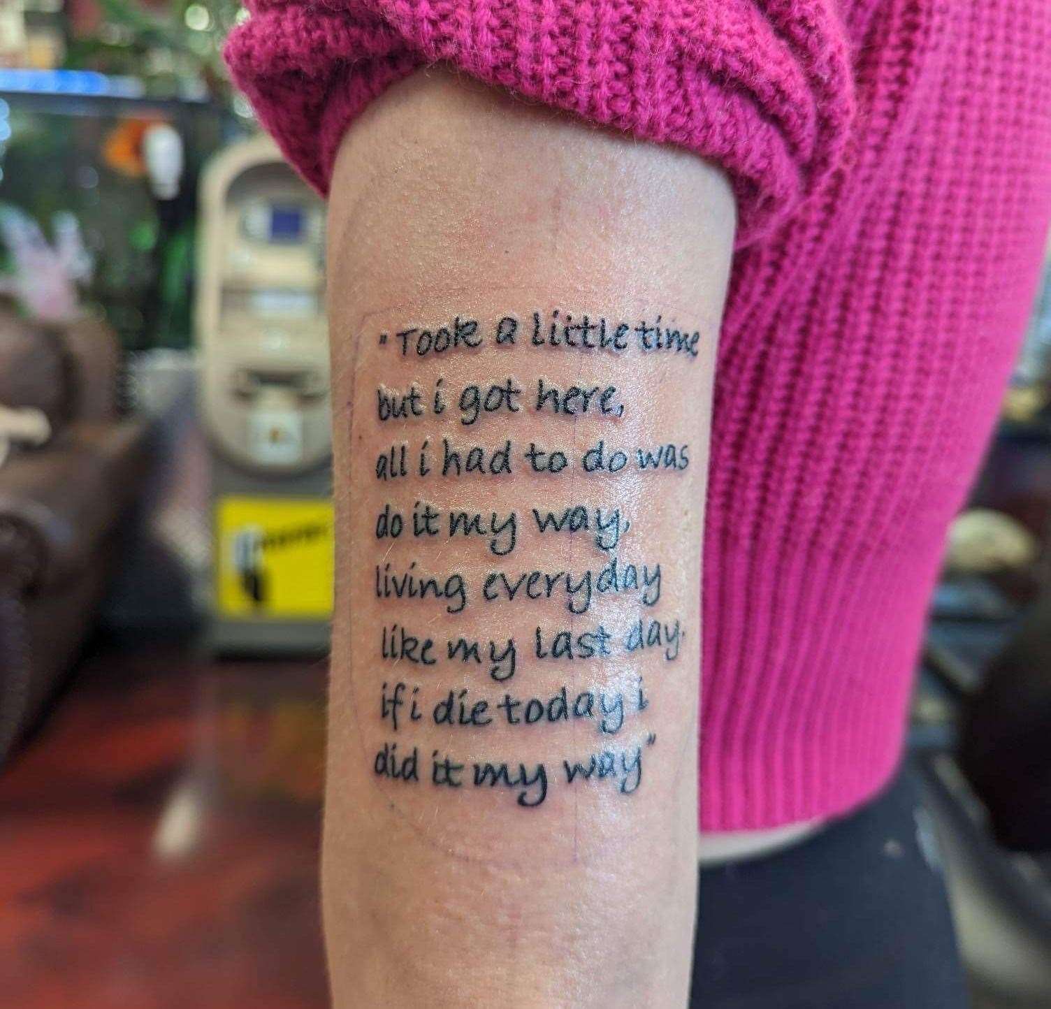 Diyala - This year I got a chest tattoo with lyrics of a song I wrote  dedicated to my son Maro saying : Life is new now & all is worthwhile