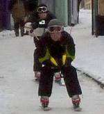 Skiers in Folkestone Old Town