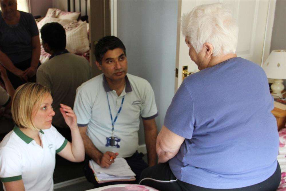 Gwen Newbury from Sittingbourne with physiotherapist Narinder Sharma from Sheppey Community Hospital