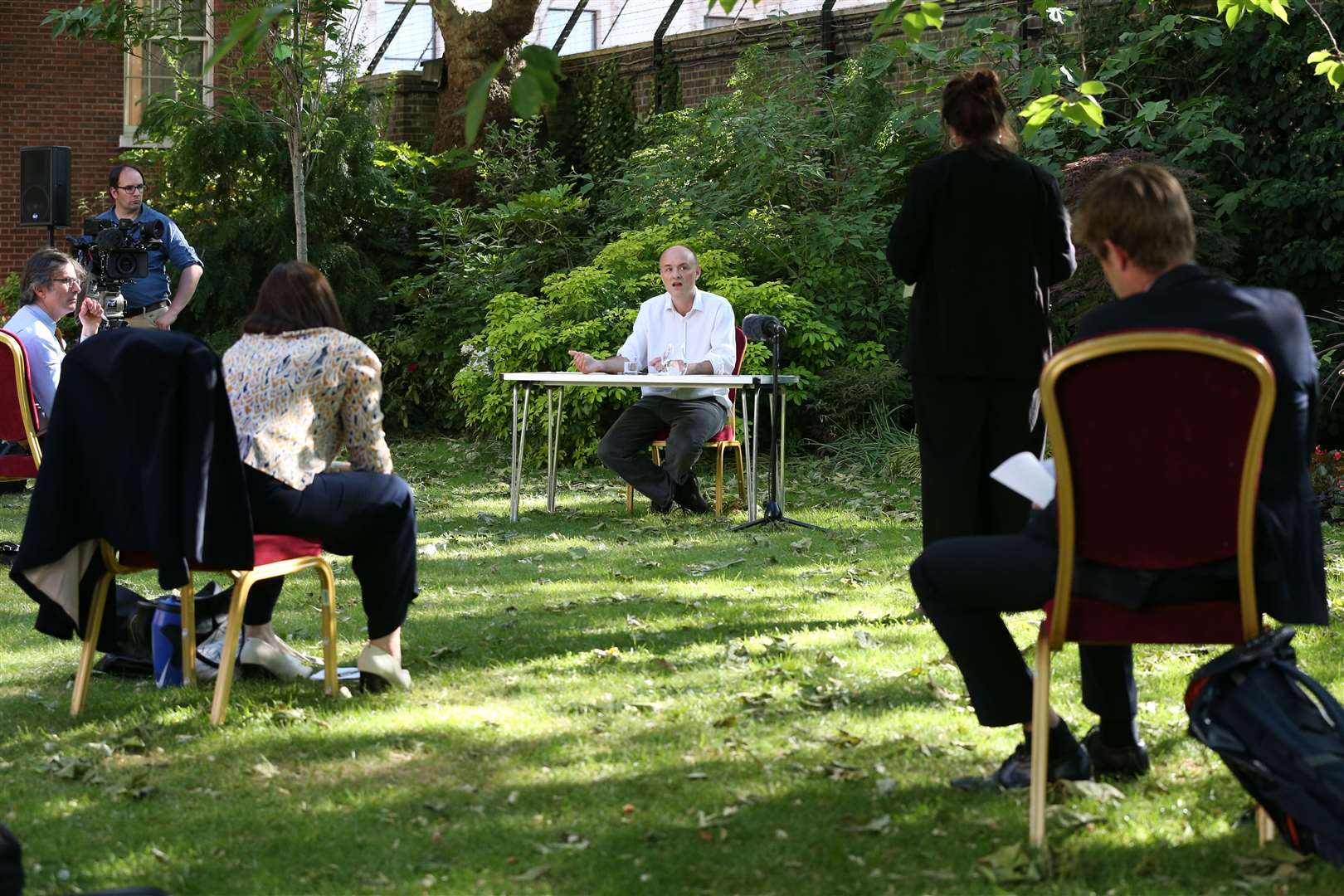 Dominic Cummings answers questions from the media in an extraordinary press conference (Jonathan Brady/PA)