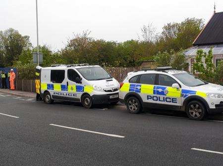Police at the scene after human bones were found near tracks in Herne Bay