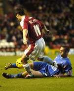 Andrew Crofts puts in a challenge in the midfield. Picture: ANDY PAYTON