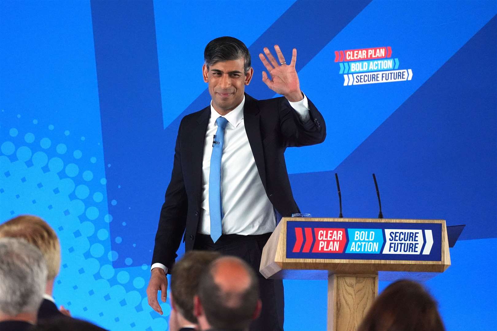 Prime Minister Rishi Sunak after launching the Conservative Party General Election manifesto at Silverstone (James Manning/PA)