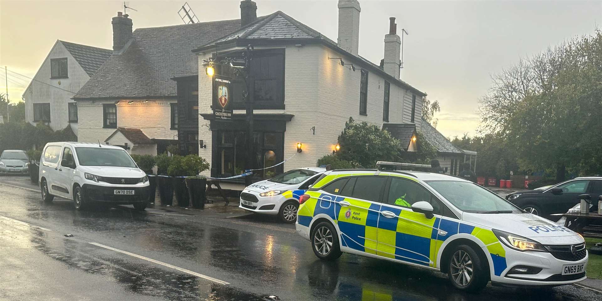 Police at the Cricketers Inn pub in Meopham where Craig Allen was killed.Miguel Batista, known as Alex Batista, is on trial accused of trying to murder pub landlord David Brown.Picture: UKNIP