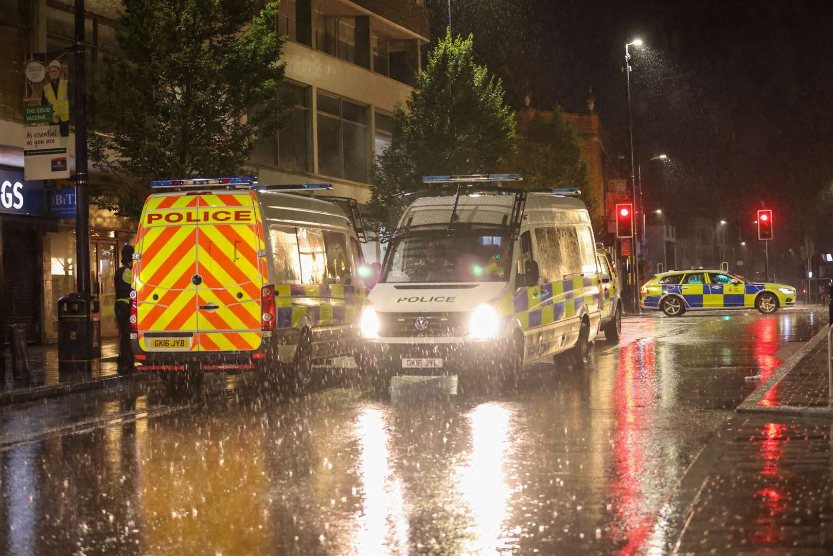 Police in force in Maidstone town centre last Sunday after England lost to Italy in the Euro 2020 final. Picture: UKNIP