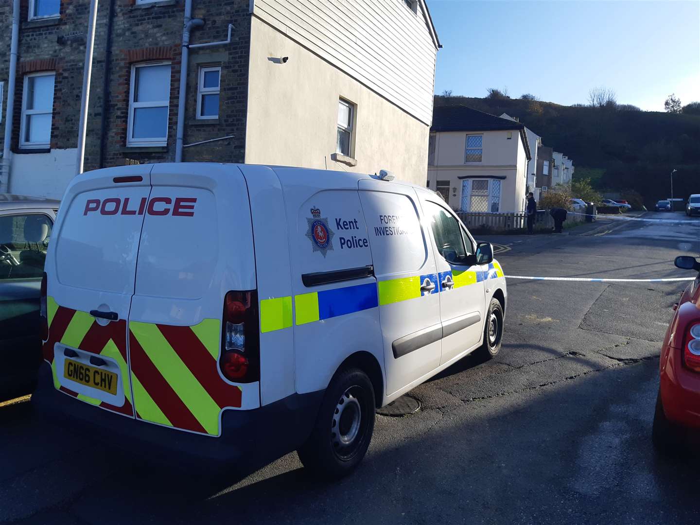 Forensics officers were at the scene in Belgrave Road