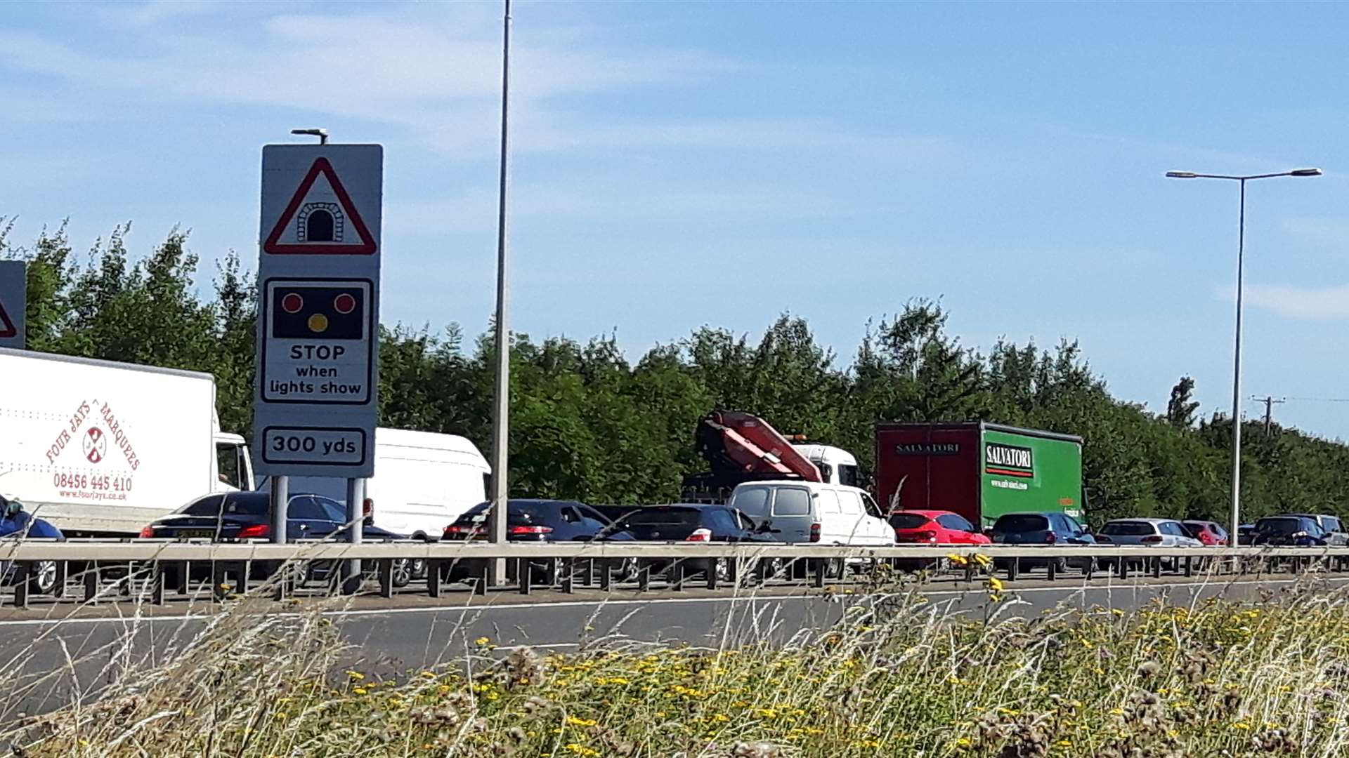 Traffic is queuing after a crash in a tunnel.