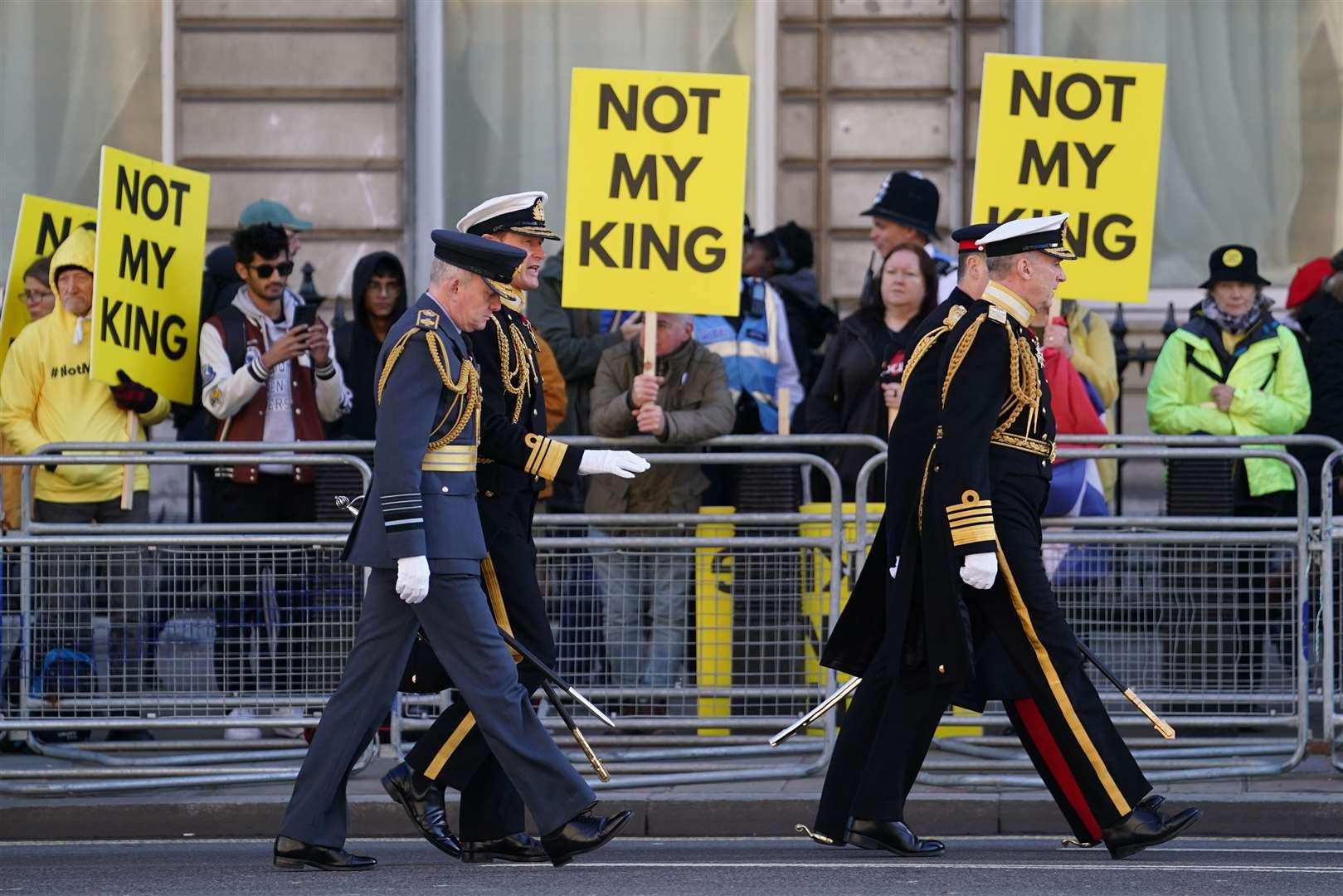 Anti-monarchy pressure group Republic protest outside the Palace of Westminster in London during the State Opening of Parliament last year (Gareth Fuller/PA)