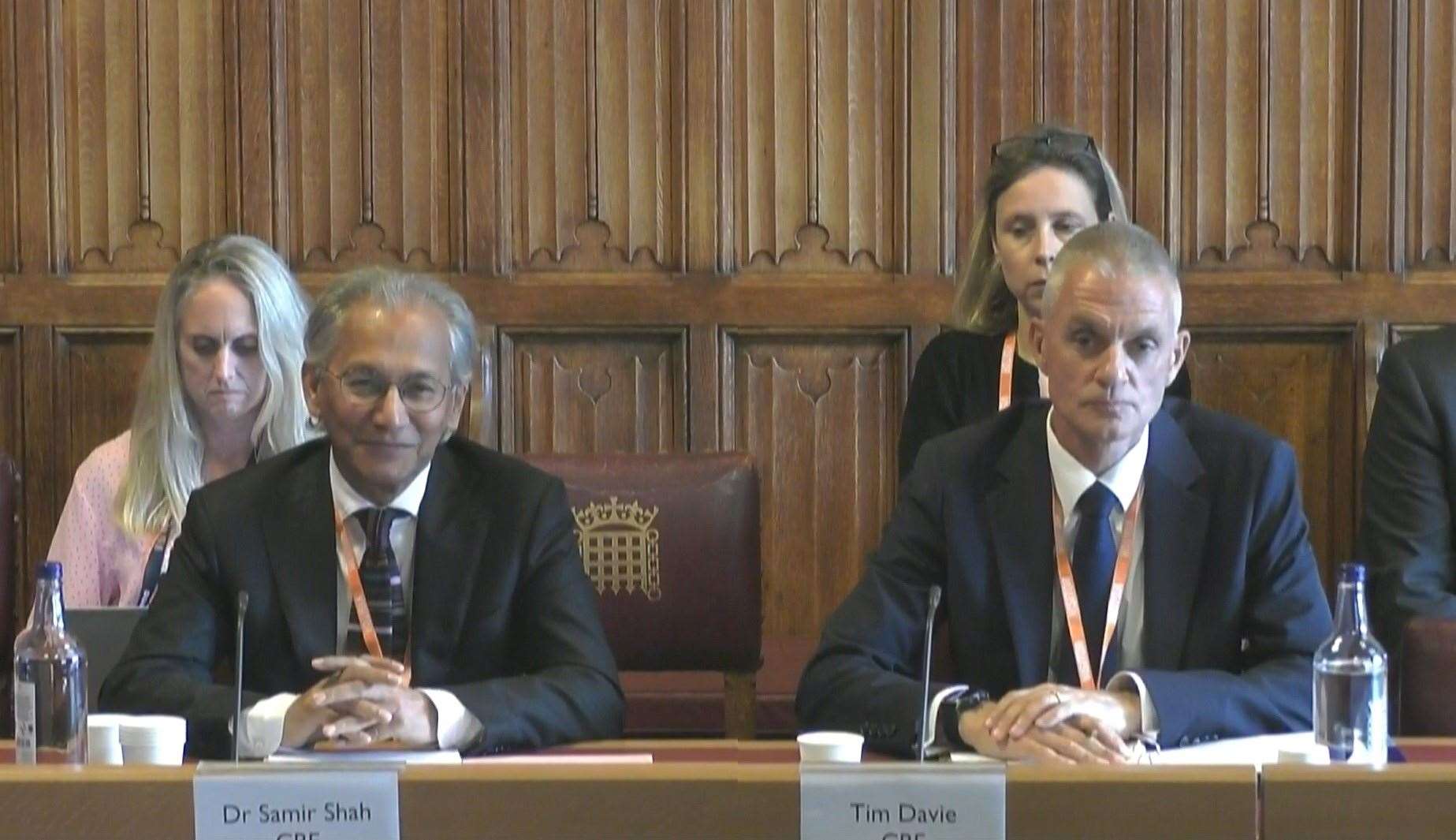 BBC chairman Samir Shah and BBC director-general Tim Davie appearing before a House of Lords committee in London (House of Lords/UK Parliament/PA)