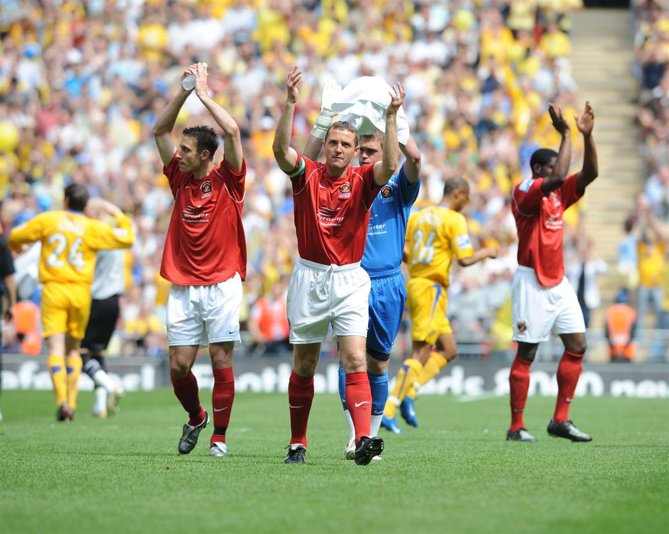 Chris McPhee, Paul McCarthy, Lance Cronin and John Akinde thank the fans for their support Picture:Barry Goodwin