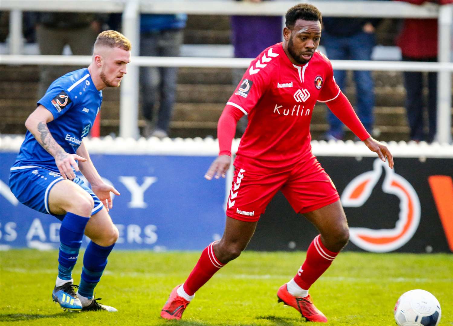 Myles Weston in action during what proved to be his last Ebbsfleet appearance, against Dover. Picture: Matthew Walker FM28818492