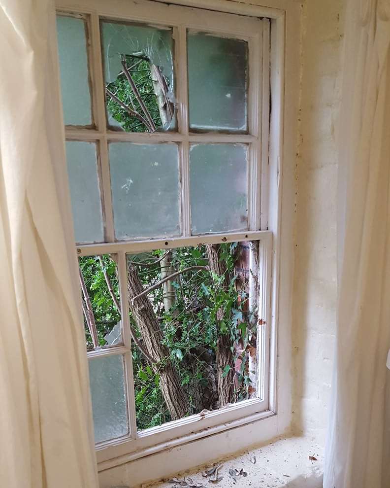 The 200 year-old window that was damaged in a break-in at Crabble Corn Mill