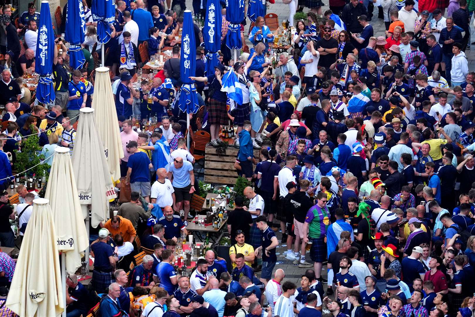 Scotland fans gather in Munich in June for the start of the Euro 2024 football tournament, which ended with the team finishing bottom of the group (Andrew Milligan/PA)