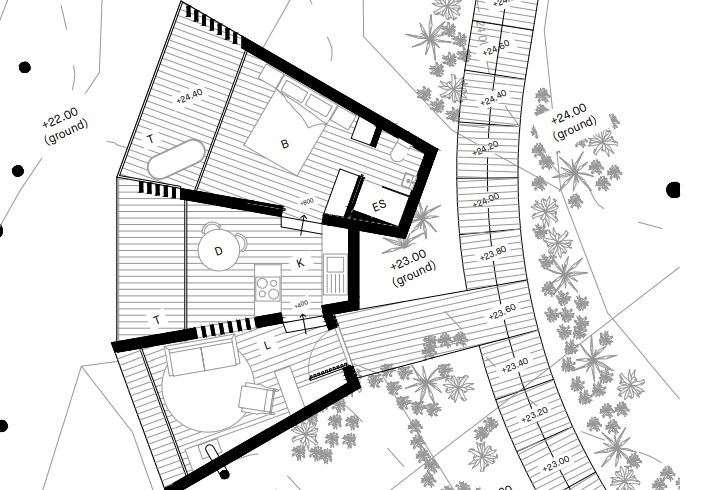 Image shows layout of one of the cabins, to be known as the 'Lockout'. It will have bedroom, kitchen, living area and terrace overlooking the woods. Picture: FHDC planning portal/design and access statement/ Taylor Hare Architects