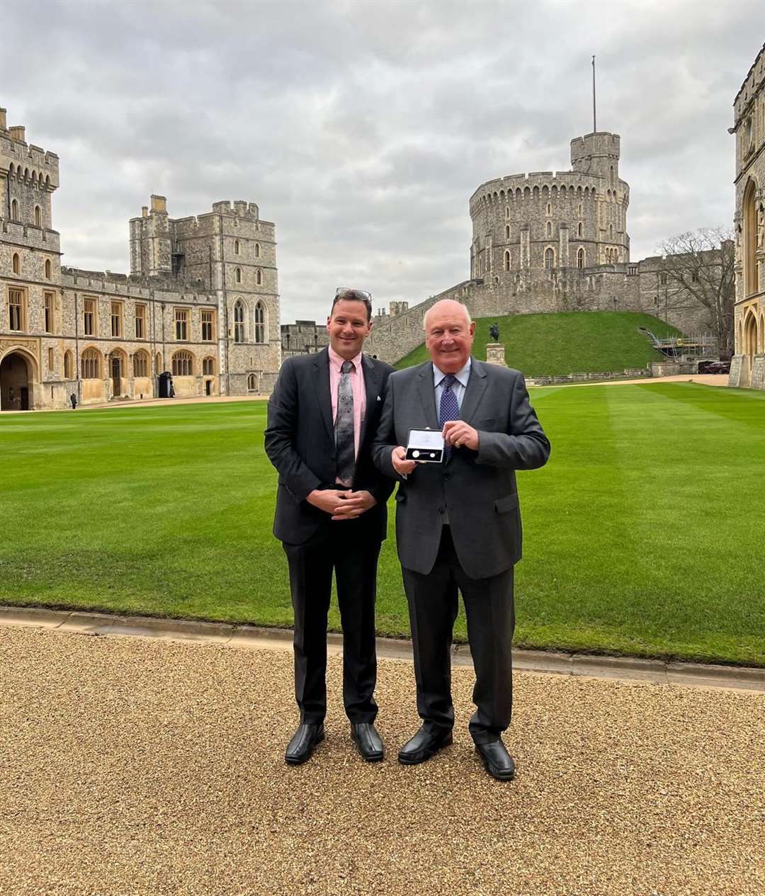 Ian and Peter Pearce at Windsor Castle with their Elizabeth Emblem