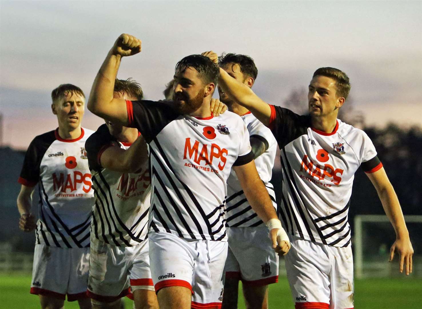 Deal Town striker Connor Coyne celebrates scoring in the FA Vase at Phoenix Sports. Picture: Paul Willmott