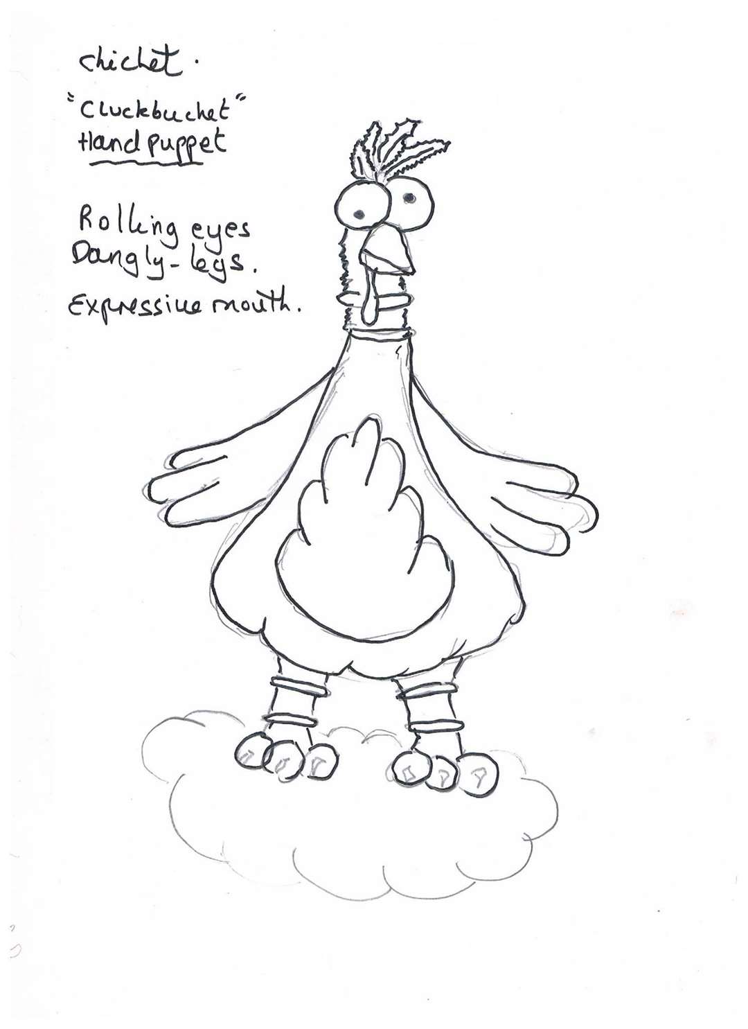 The original design for Eggwina Cluckbucket by Meryl Ledbrooke