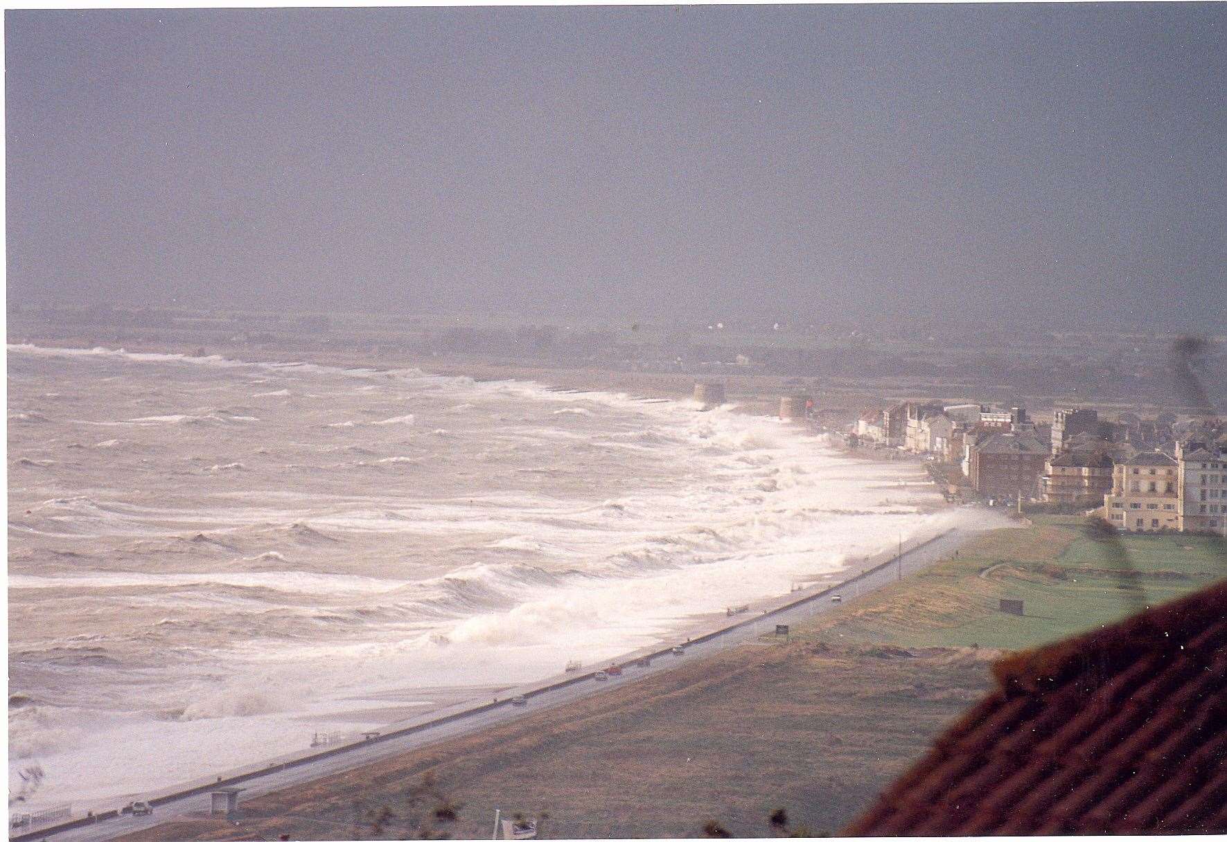 The sea raging at Hythe seafront during the Great Storm of 1987. (29624854)