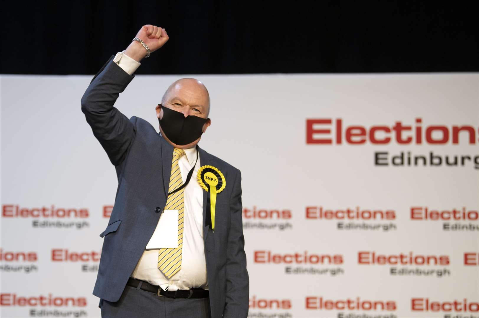 SNP candidate Gordon MacDonald reacts after he held his seat in the Scottish Parliament elections (Lesley Martin/PA)