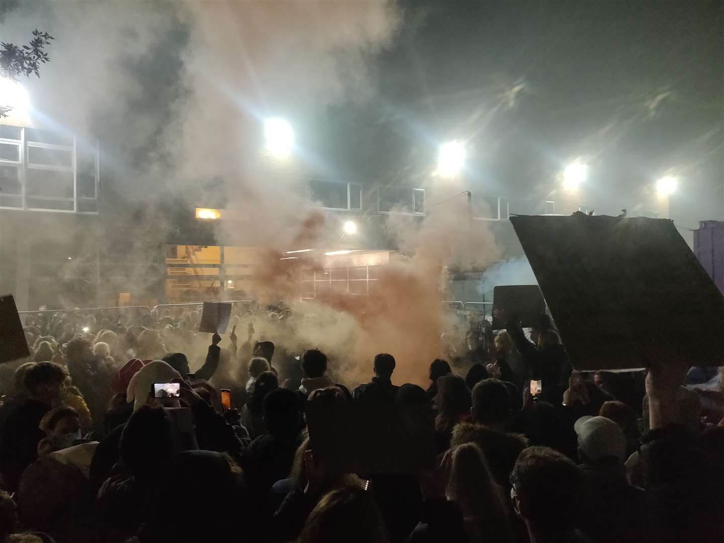 Students at University of Manchester’s Fallowfield campus, angered by fences put up around their accommodation (Joe Hindley)