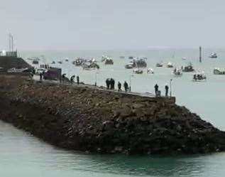 French fishing vessels staging a protest outside the harbour at St Helier, Jersey (Alex Ferguson/PA)