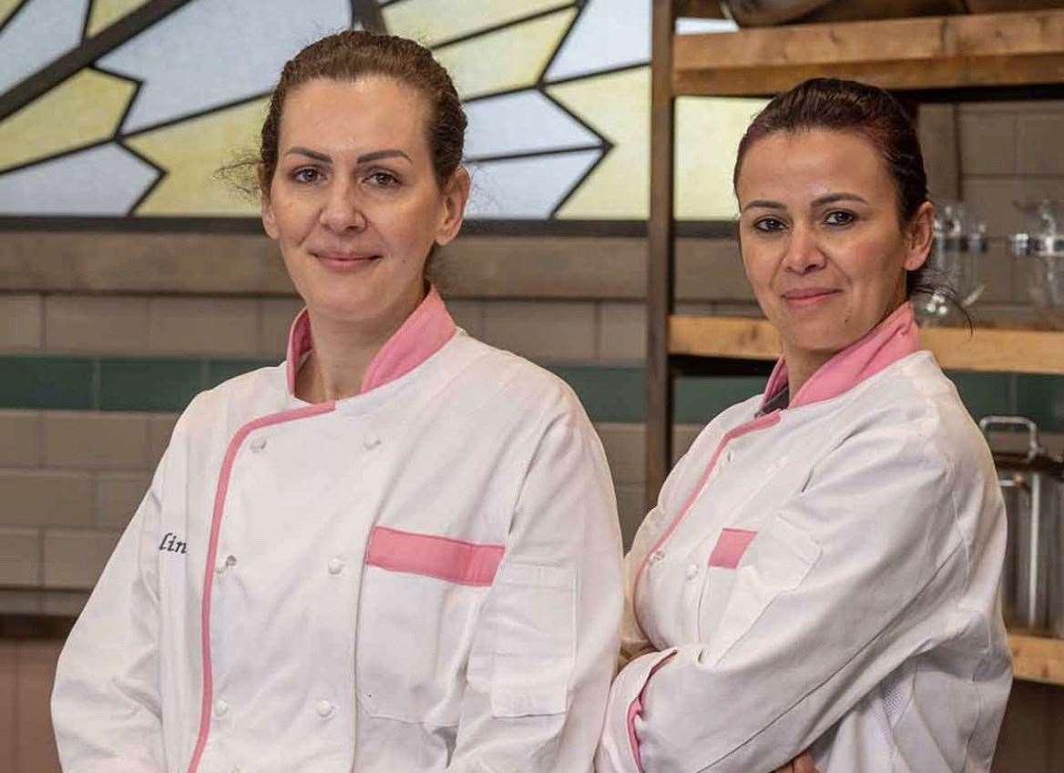 From left: Aline and Nina represented The Pink Kitchen on the show. Picture: Channel 4/Love Productions