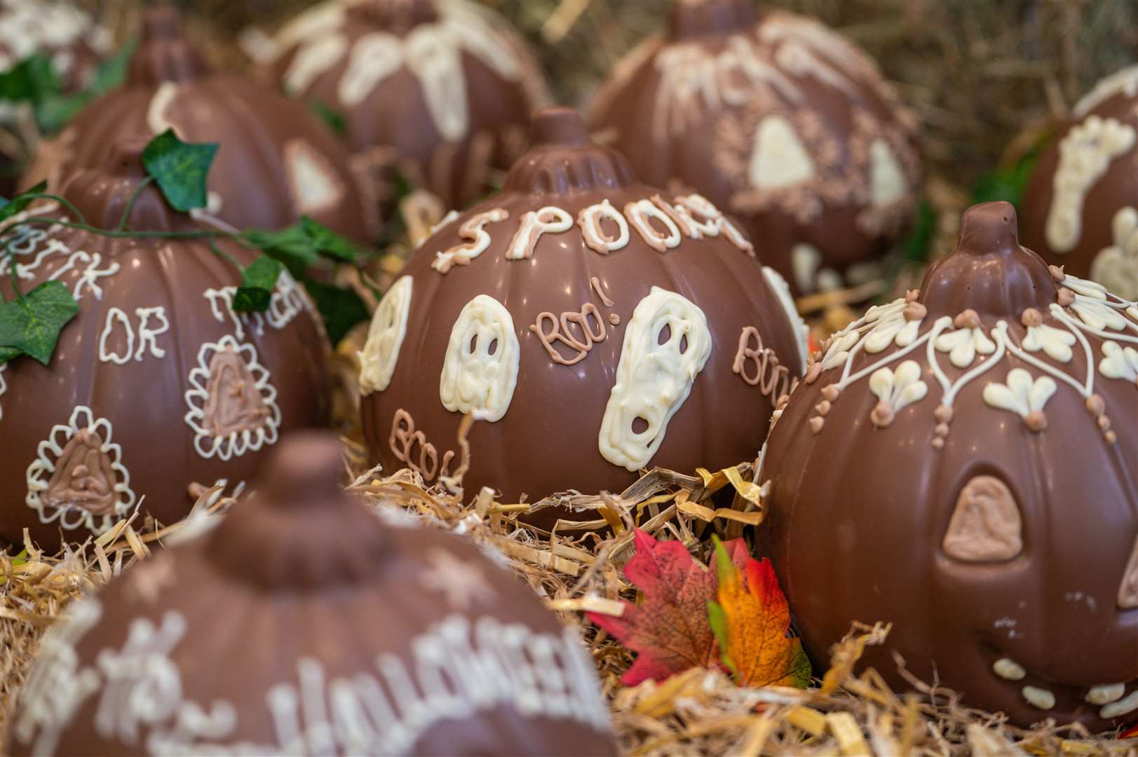 Each creation is the equivalent of 533 standard Cadbury Dairy Milk bars, with each pumpkin weighing 800g (Cadbury World/ PA)