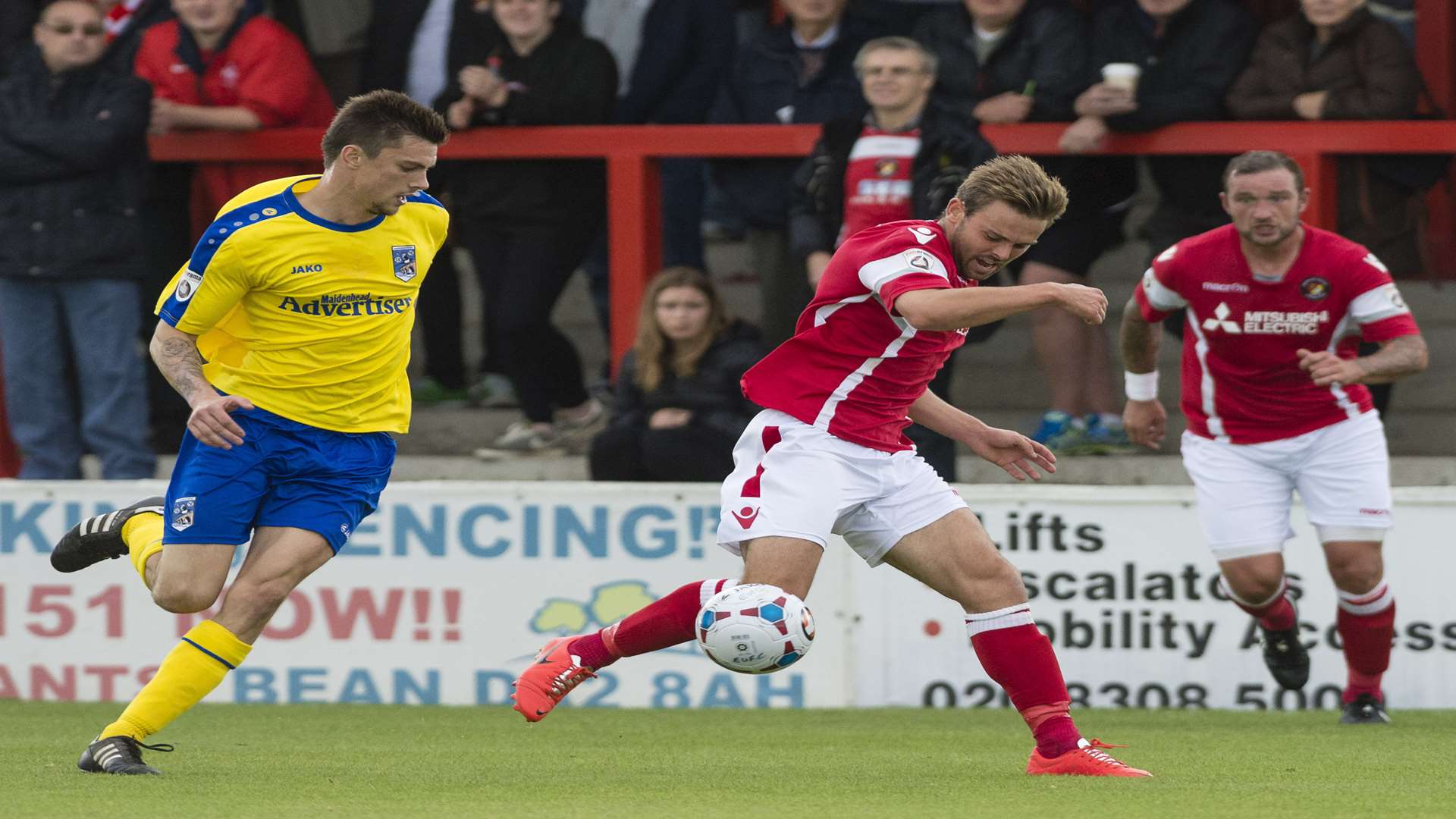 Danny Kedwell looks on as Matt Godden controls the ball against Maidenhead Picture: Andy Payton