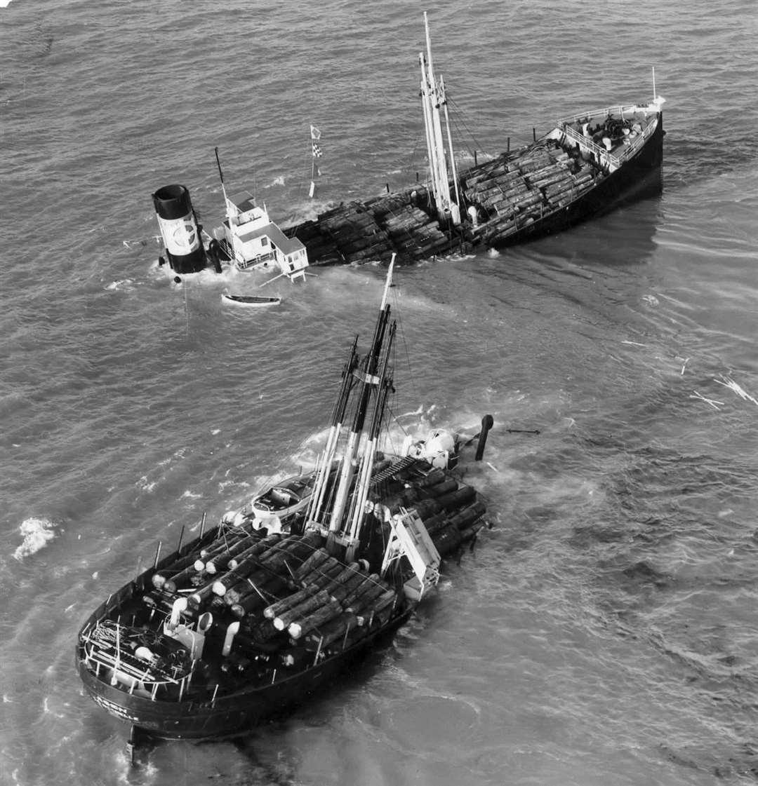 French cargo vessel AGEN wrecked on the Goodwin Sands in January 1952