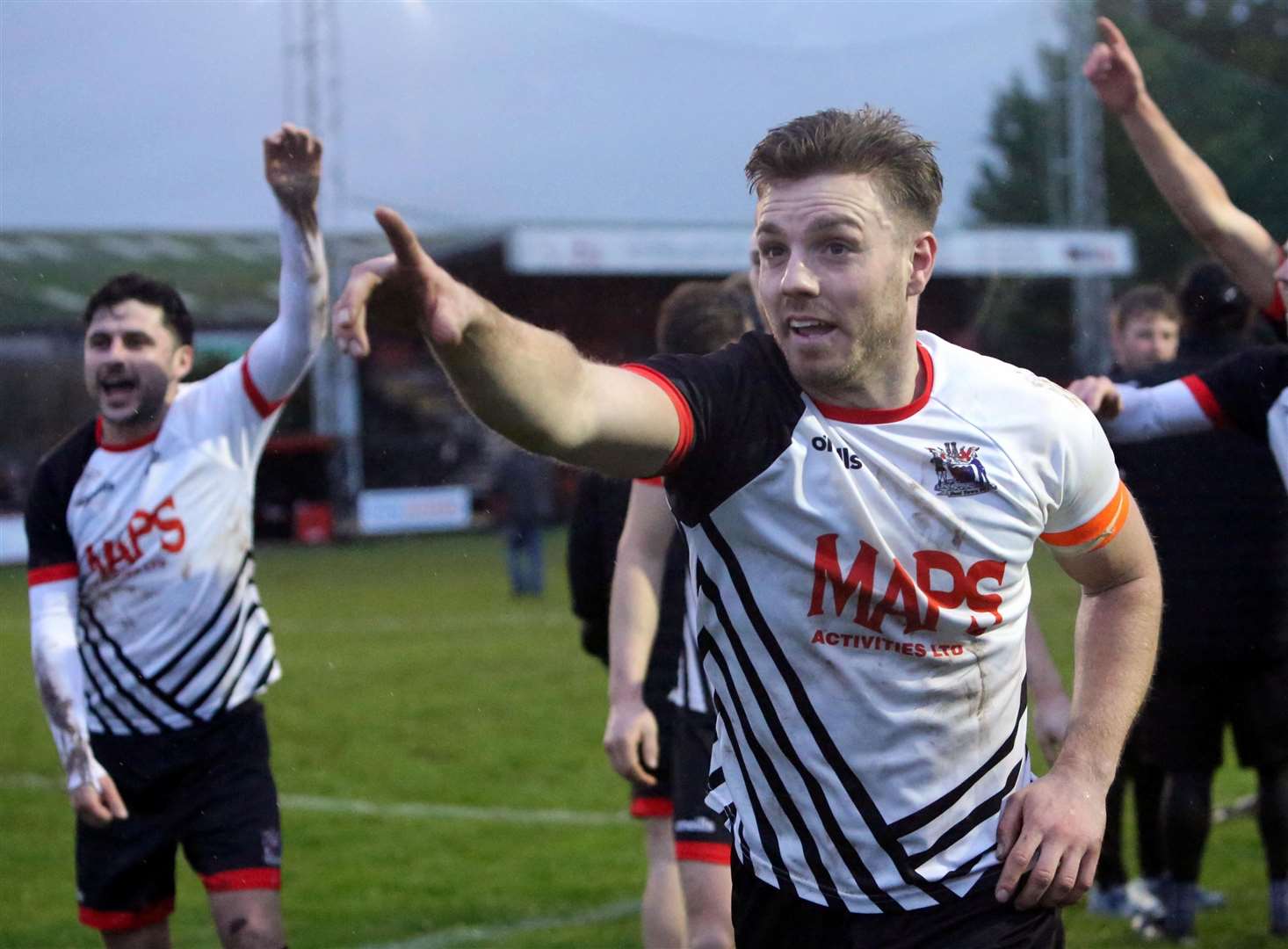 Deal striker Aaron Millbank leads the celebrations. Picture: Paul Willmott