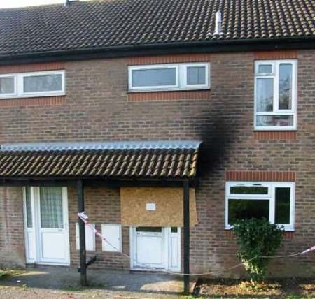 The outside of the house ravaged by fire. Picture: ALEX CLARIDGE