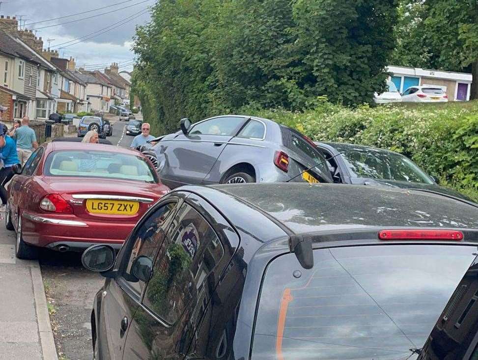 The road has been blocked by the tipped car