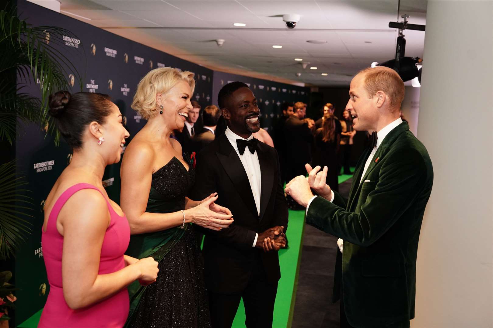 The Prince of Wales with Lana Condor, Hannah Waddingham and Sterling K Brown during the 2023 Earthshot Prize ceremony in Singapore (Jordan Pettitt/PA)