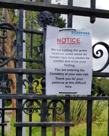 A notice has been put up warning people they enter the cemetery "at their own risk"