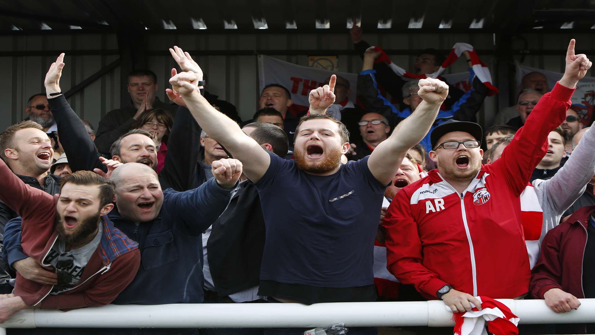 Sheppey fans, celebrating their Kent Senior Trophy win earlier this month, have seen their team promoted this season. Picture: Andy Jones