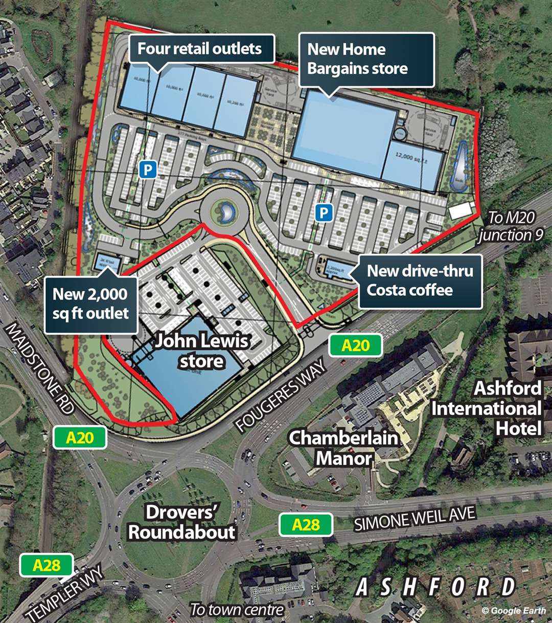 A map showing where the retail park will go