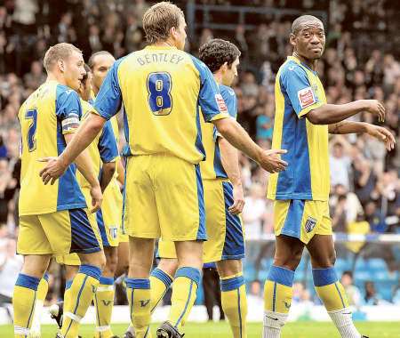 Gills players ask what went wrong after conceding a goal during the 4-1 defeat at Leeds