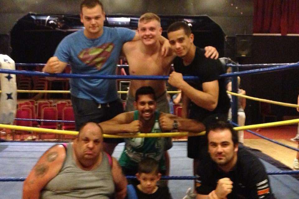 Oliver Smith with Sheppey's Pitbull and other wrestlers at a charity match