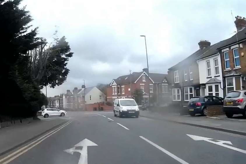 The white van just after it mistakenly turned onto the outside lane of Postley Road