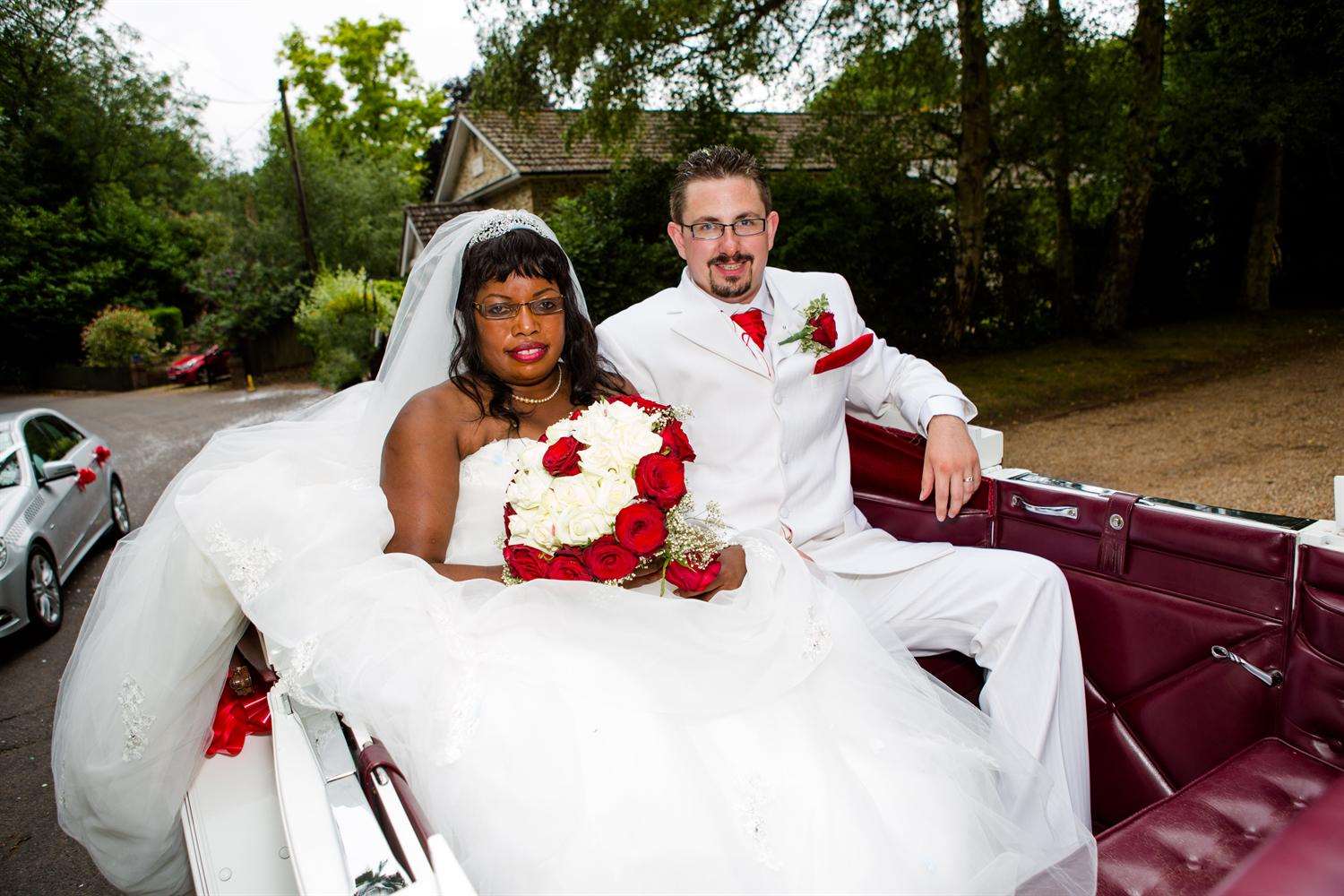 Newlyweds Pamela and Christopher Gale arriving at Hempstead House in Bapchild. Picture courtesy of www.bayimages.co.uk