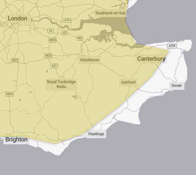 Most parts of Kent will be affected. Picture: Met Office